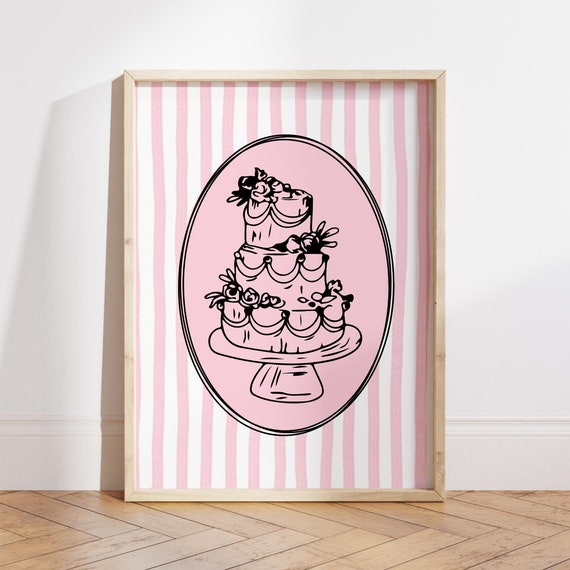 Wedding Cake Vintage Poster, Retro Food Art