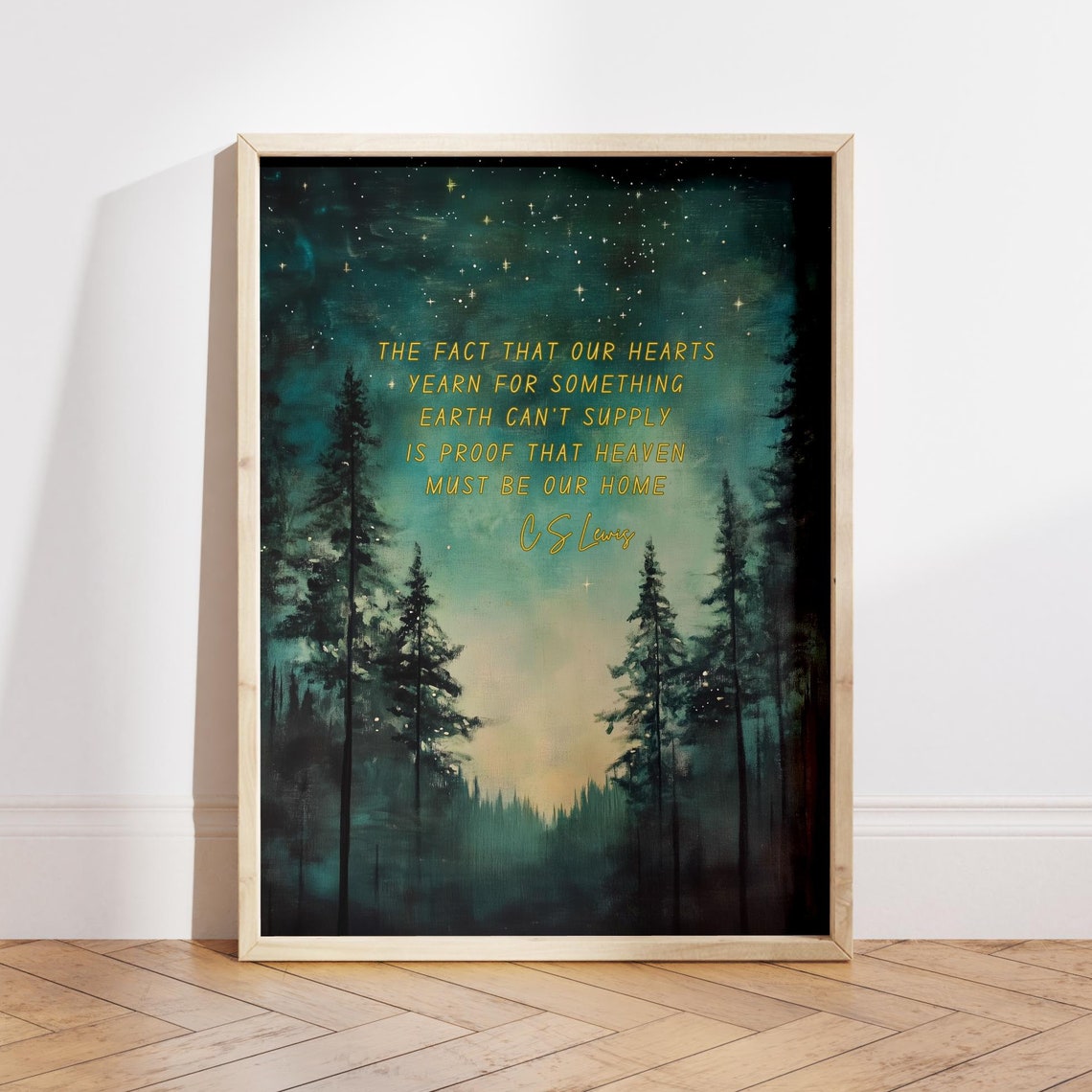 C S Lewis Heaven Is Our Home Quote Starry Night Forest Art Poster