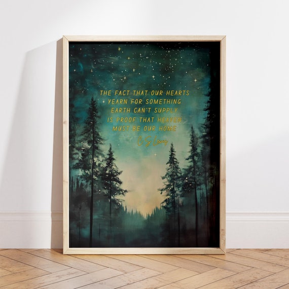 Cs Lewis Quote Wall Art Inspirational Forest Night Scene Heaven And Hope Themed Decor