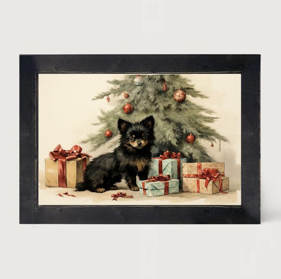Little Dog With Presents, Chihuahua Christmas Art Print