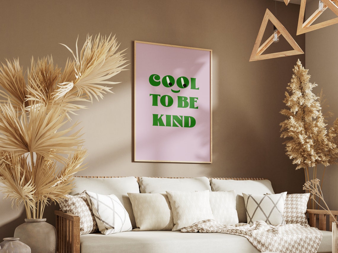 Cool To Be Kind Kids Smiley Pink Green Bold Uplifting Art Print - Image 4