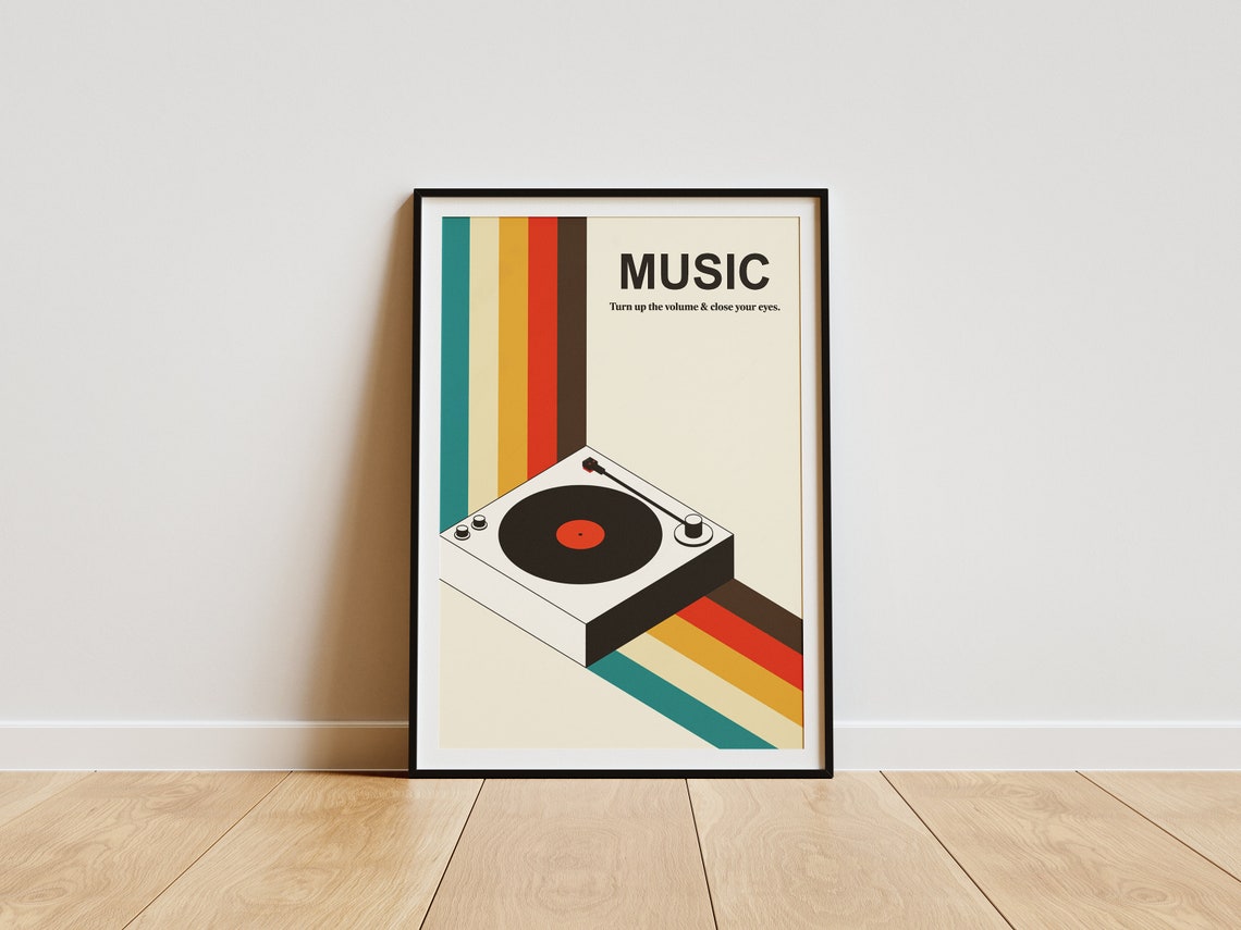 Retro Music Turntable Vinyl Record Player Quote Poster Art Decor - Image 2