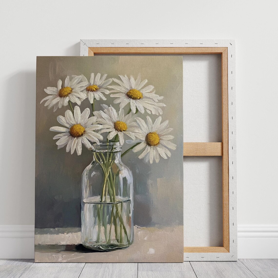 White Daisies In Glass Bottle Floral Still Life Oil Painting Poster