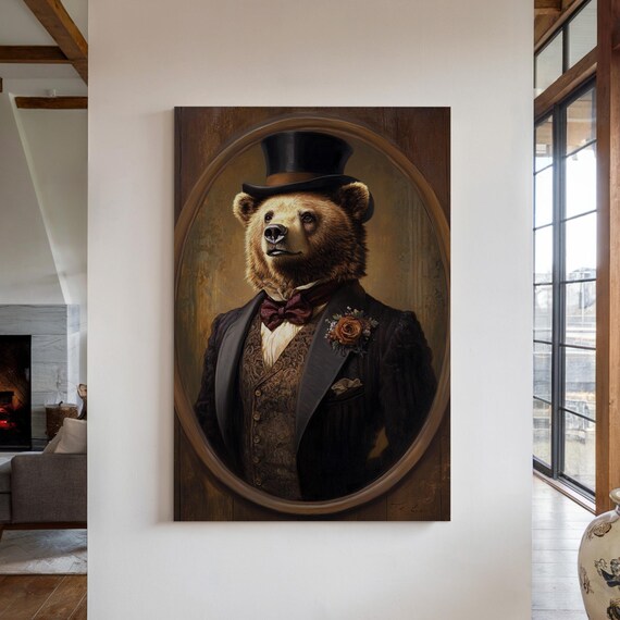 Bear Gentleman Top Hat Tuxedo Bow Tie Victorian Oval Portrait Wall Poster