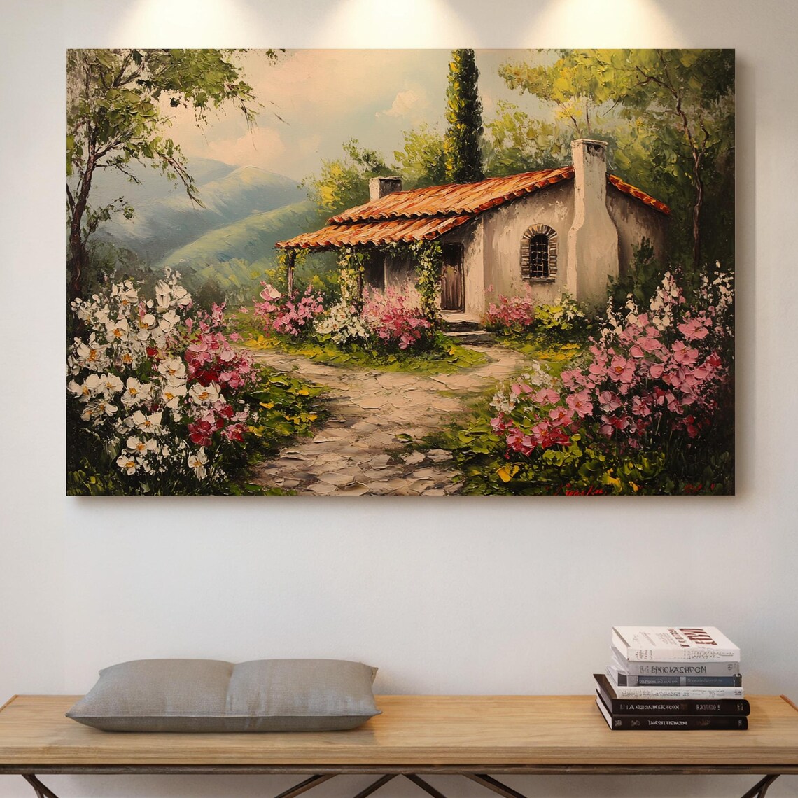 Mediterranean Cottage With Terracotta Roof And Flower Garden Wall Art