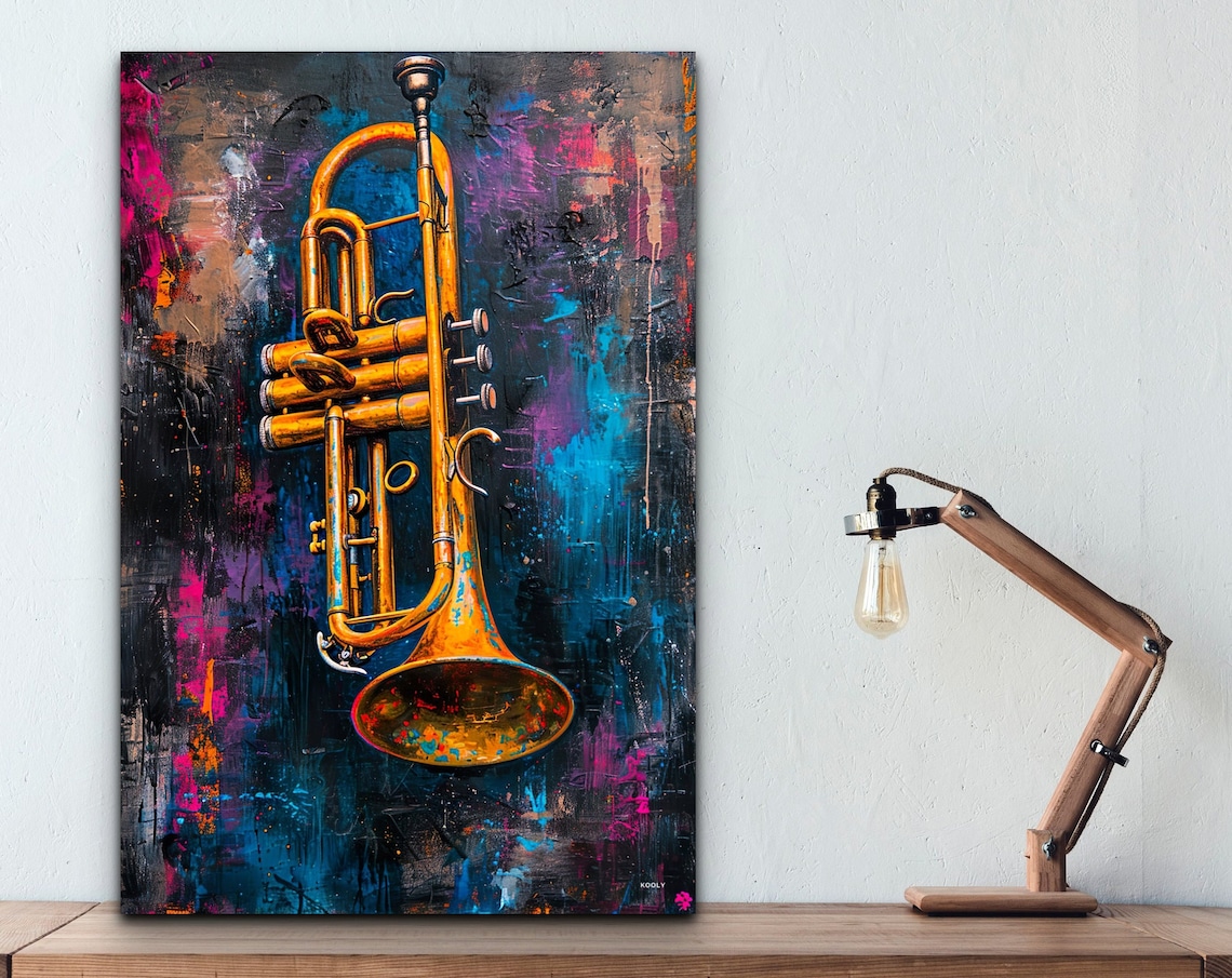 Pop Art Trumpet Poster Print, Vintage Retro Music