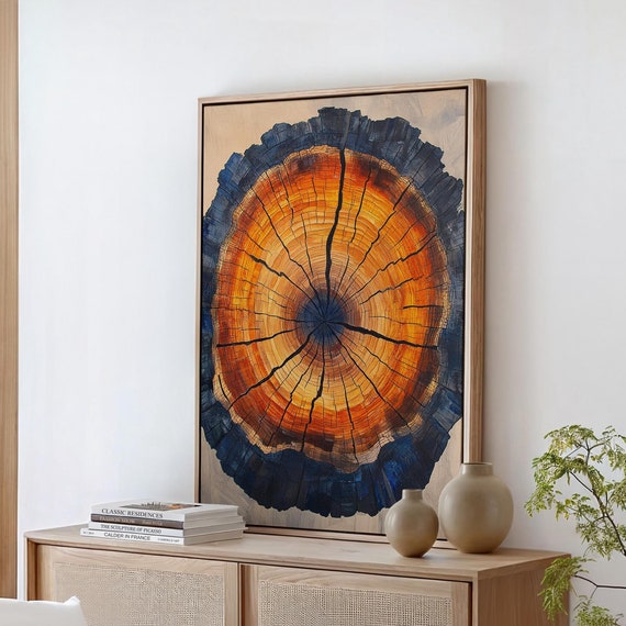 Vibrant Tree Ring Abstract Art Unique Wood Grain Texture Wall Decor In Warm Earth Tones Natural Rustic Style For Home Office