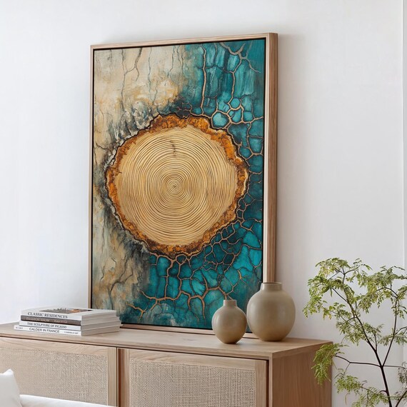 Abstract Tree Ring Nature Inspired Wood Grain And Cracked Resin Wall Art Rustic Organic Earthy Home Decor