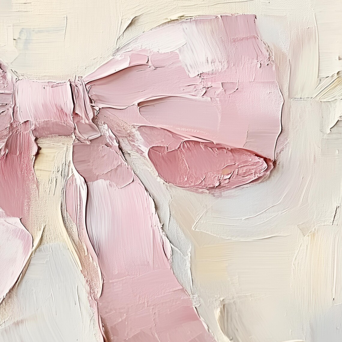 Delicate Pink Ribbon Bow Minimalist Oil Painting on Cream Poster - Image 2