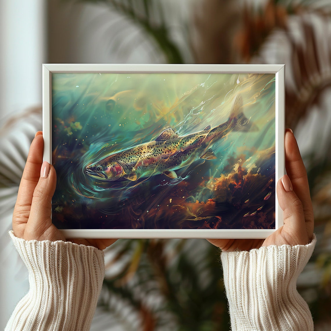 Rainbow Trout Swimming Underwater In Sunlit River Scene Poster - Image 3