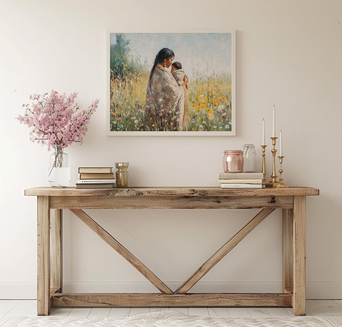 Mother Embracing Her Baby in a Blooming Wildflower Meadow Poster - Image 2