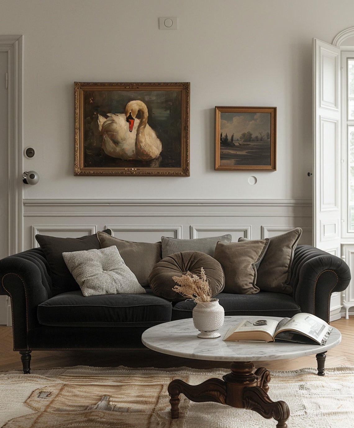 Vintage Swan Art Dark Cottagecore Swan Painting Swan Print Swan Oil Painting Instant Wall Art For Farmhouse - Image 4