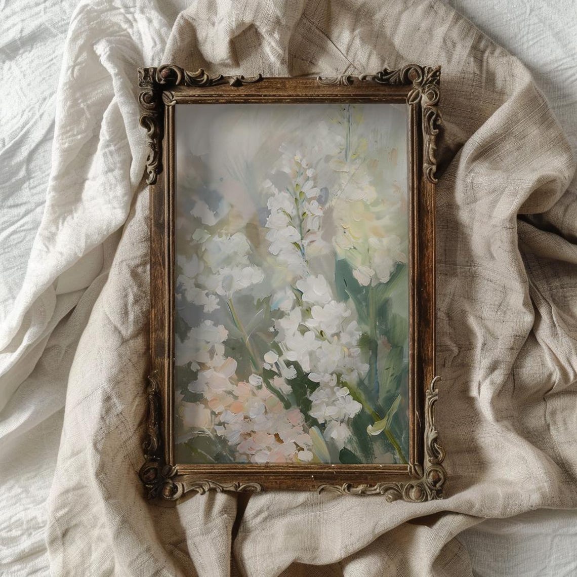 Soft White Spring Blossoms in Muted Floral Oil Painting Poster - Image 4