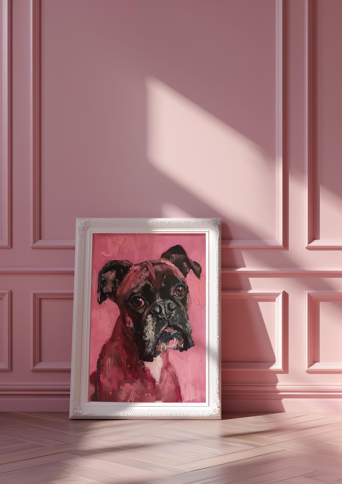 Expressive Boxer Dog Portrait On Pink Background Vintage Style Poster - Image 3
