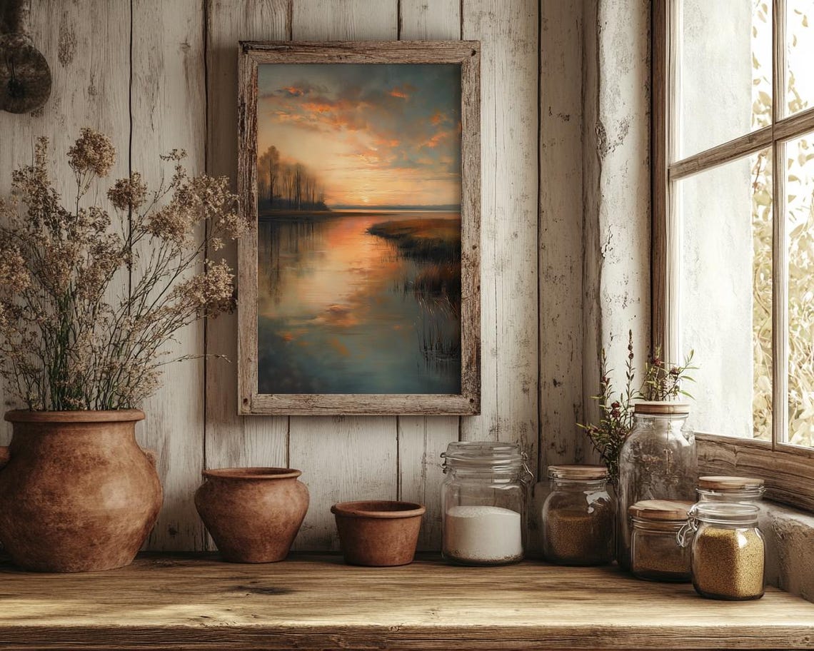 Marsh Sunset Reflection Over Calm Wetland Moody Landscape Poster - Image 2