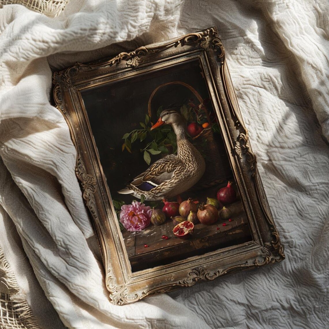 Vintage Duck and Fruit Art Print, Dark Academia - Image 2