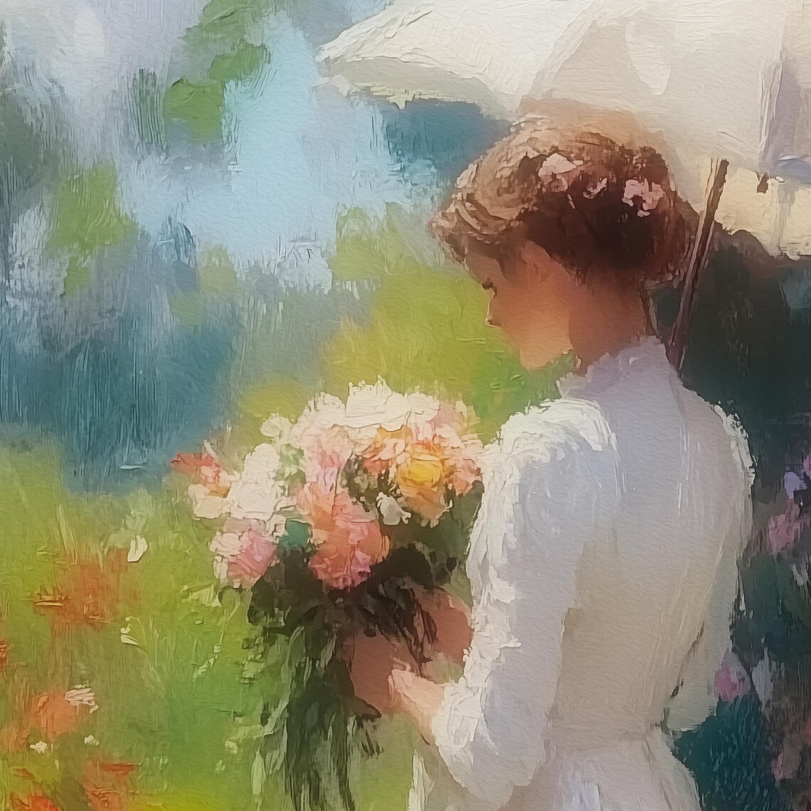 Woman with a Parasol in a Summer Rose Garden Painting Poster - Image 2