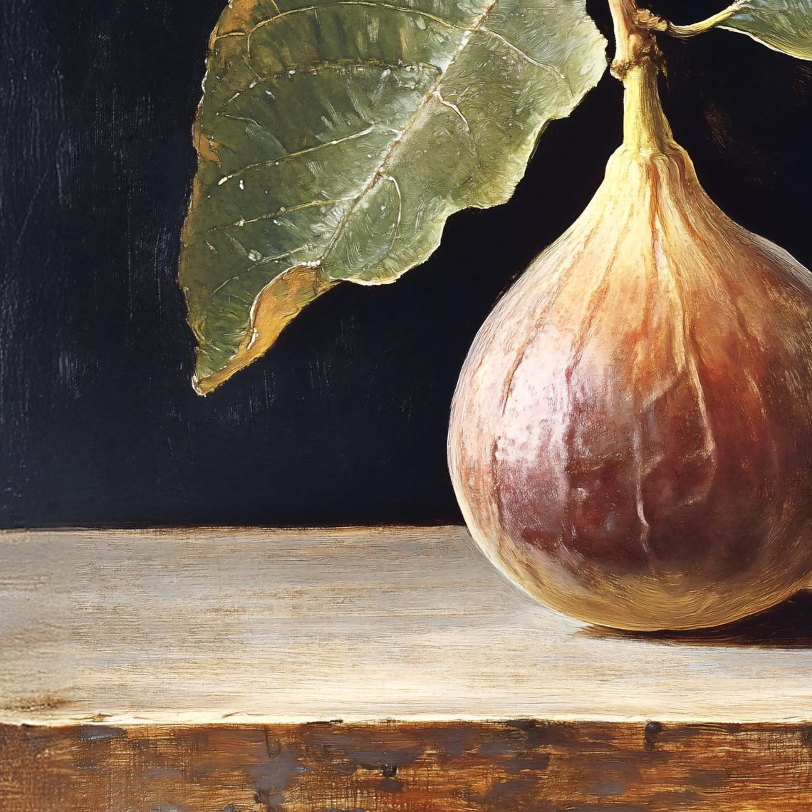 Single Fig With Leaves Dark Background Botanical Still Life Poster - Image 2