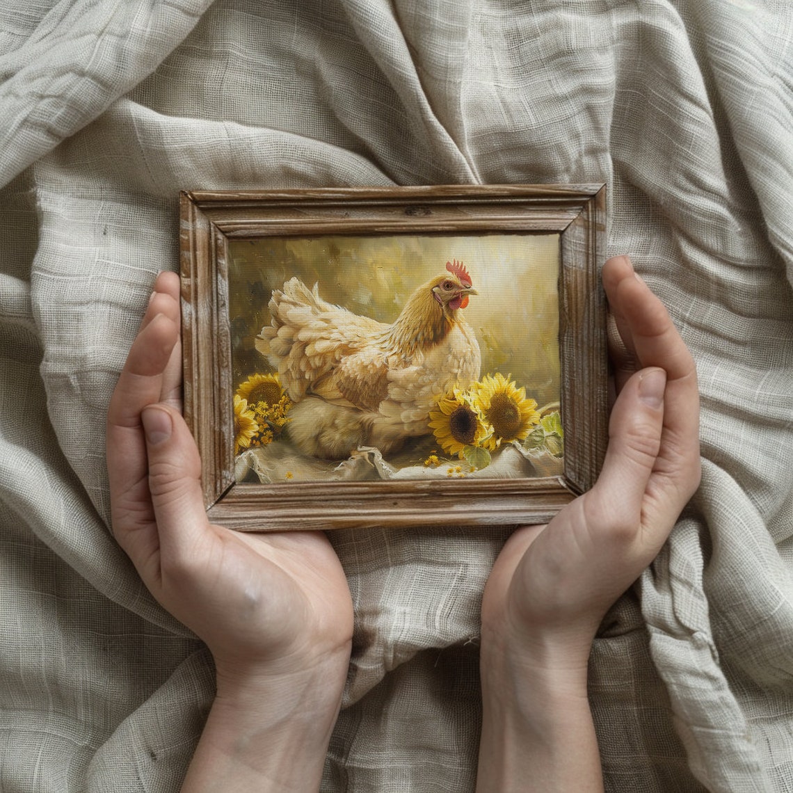 Chicken Wall Art Cottagecore Rooster Sunflower Painting Chicken And Sunflower Oil Painting Chicken Farm Decor Farmhouse - Image 4