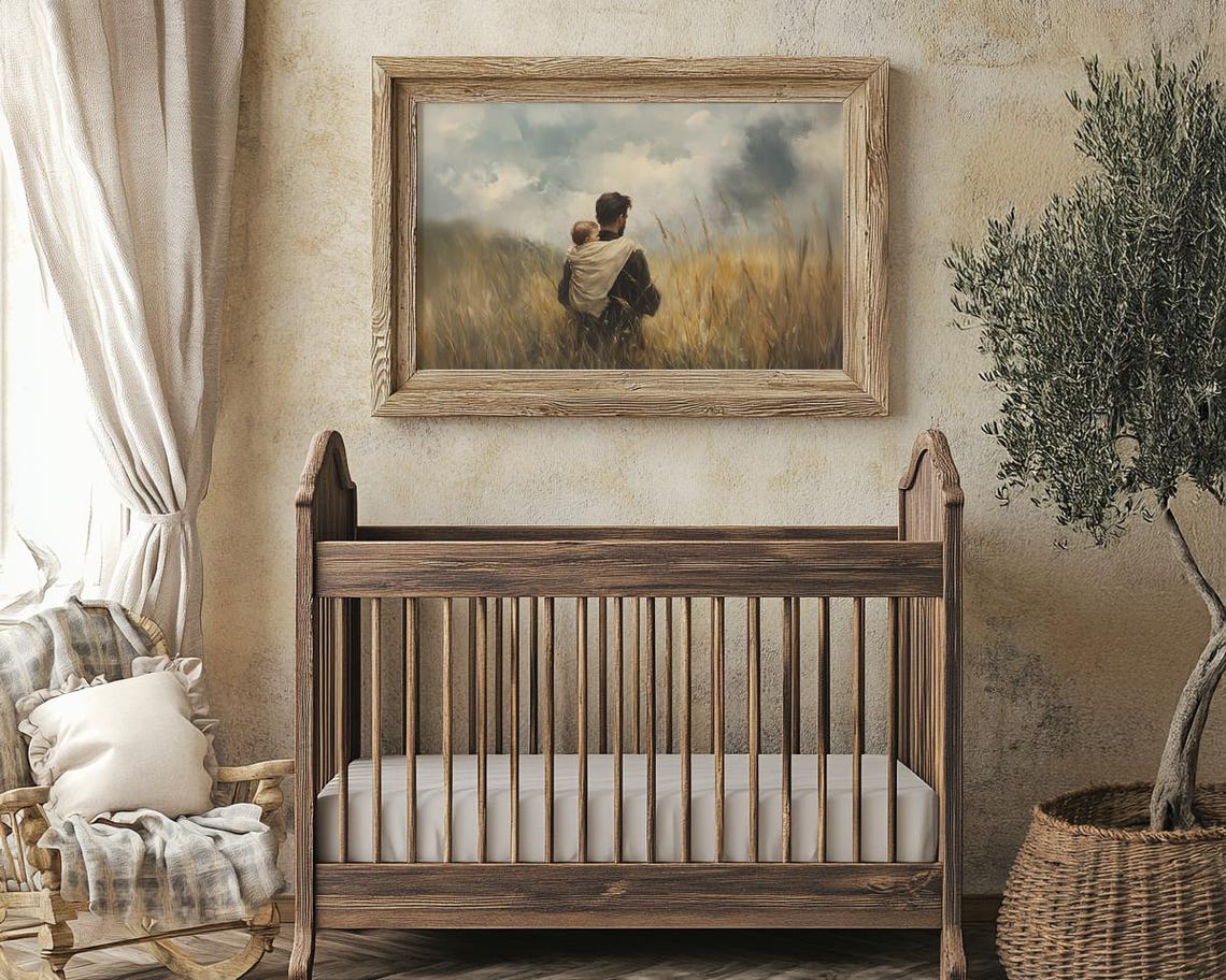 Father Carrying Child on His Back Through a Golden Wheat Field Poster - Image 4