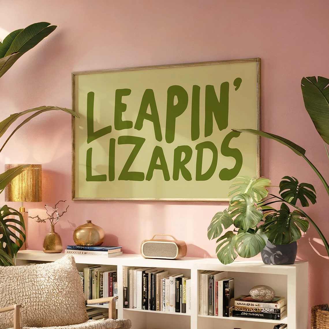Leapin Lizards Funny Green Retro Exclamation Typography Poster