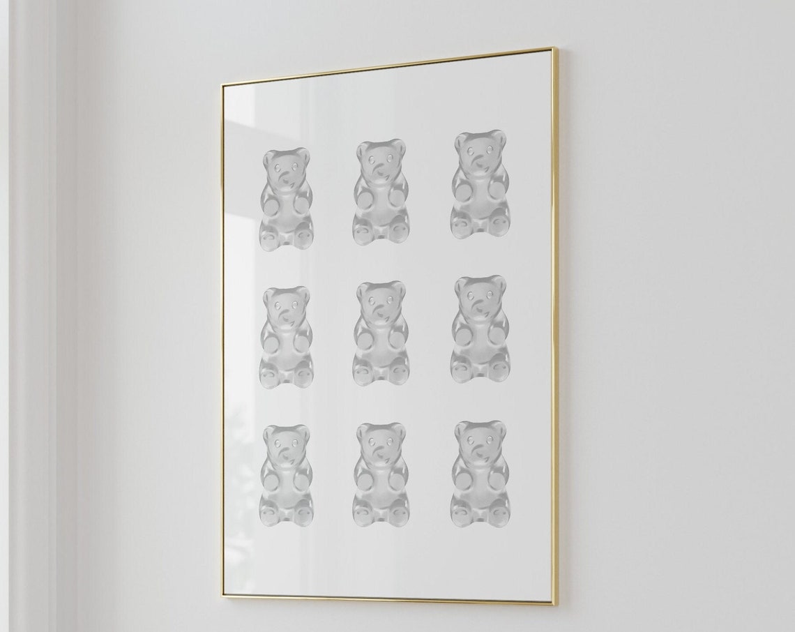 White Gummy Bears Grid Nine Candy Minimalist Neutral Modern Wall Art