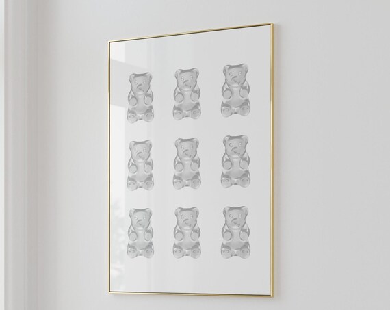 White Gummy Bears Grid Nine Candy Minimalist Neutral Modern Wall Art