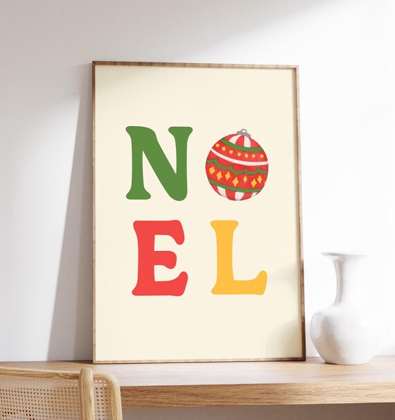 Noel Christmas Typography Painted Ornament Holiday Art Print