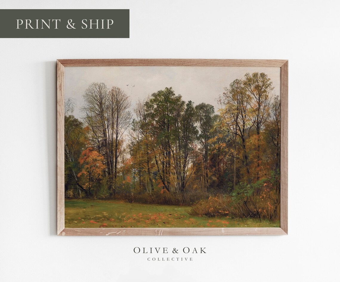 Vintage Fall Landscape Painting, Autumn Scene