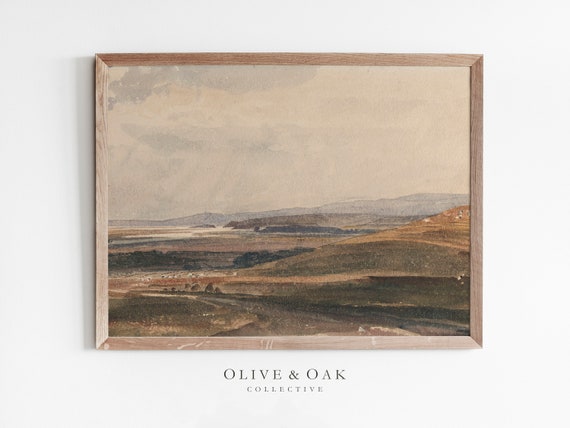Moody Autumn Landscape, Vintage Rustic Watercolor Art Print