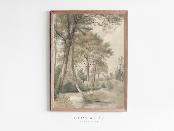 Farmhouse Landscape Art Print, Neutral Country Decor