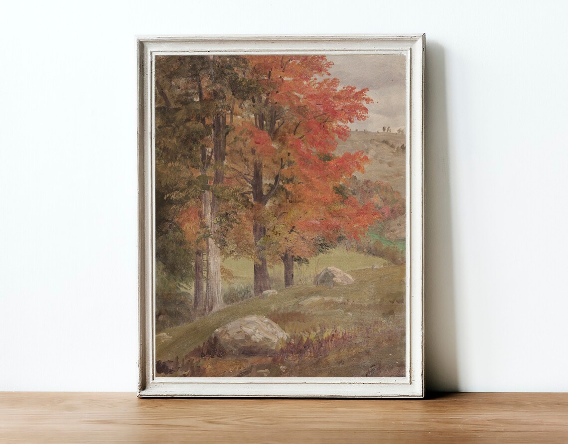 Autumn Tree Oil Painting, Vertical Landscape Art Print - Image 2