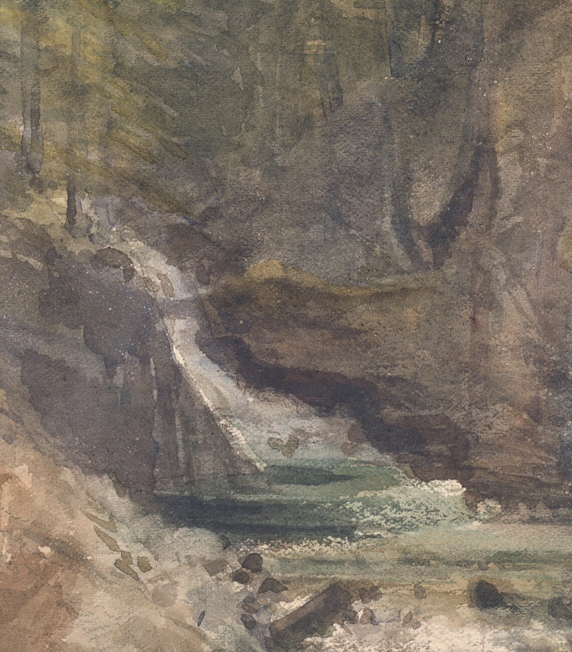 Rustic Waterfall Art Print, Muted Watercolor Landscape - Image 4