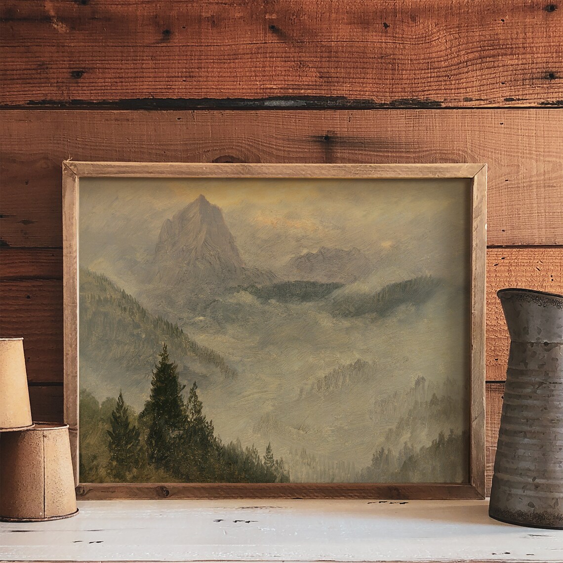Rustic Mountain Landscape Painting for Cabin Decor - Image 3