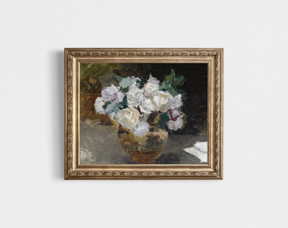Vintage Rose Still Life, Floral Oil-Painting Print - Image 4