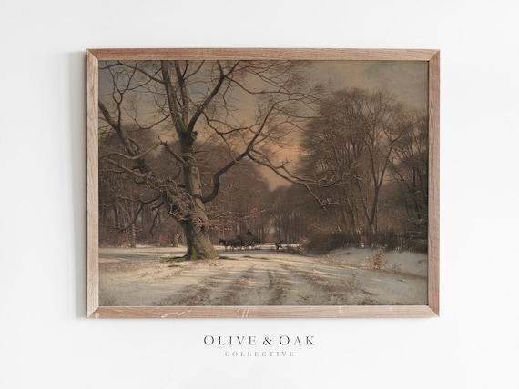 Winter Country Landscape, Vintage Farmhouse Art Print