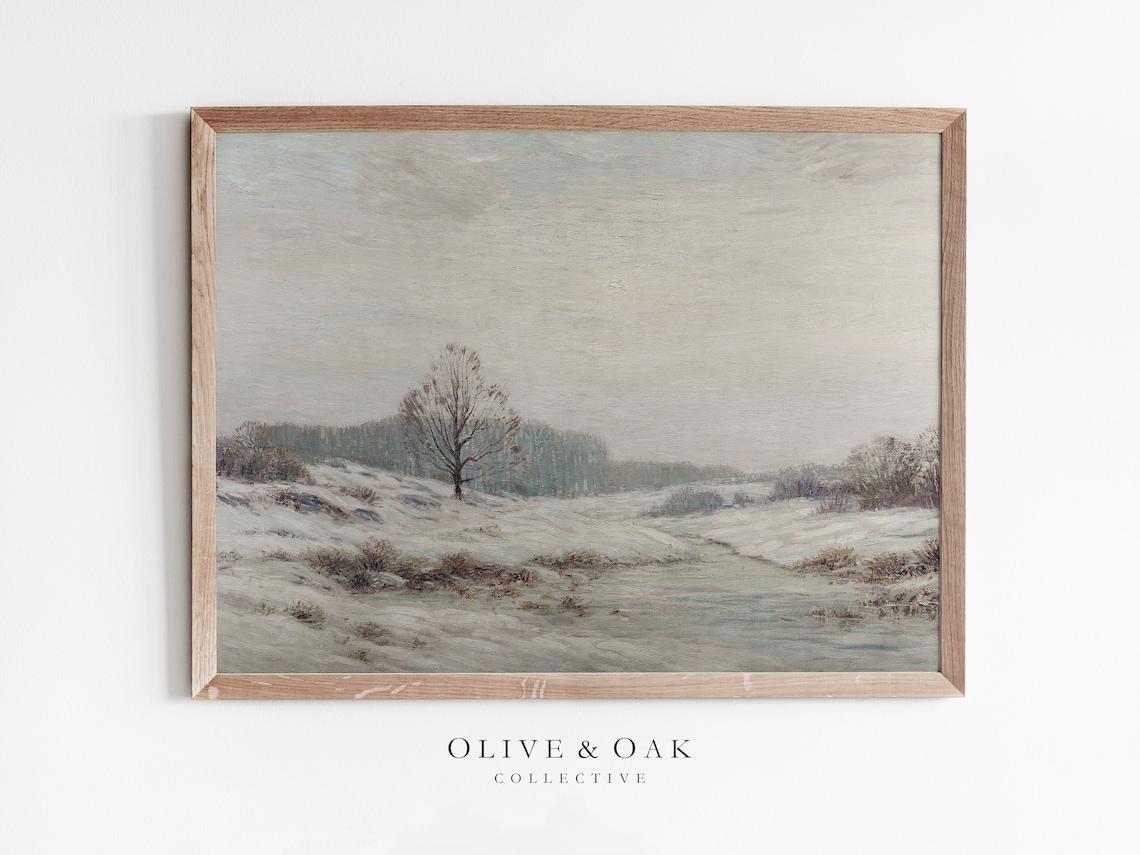 Winter Landscape Painting, Rustic Cabin Decor Print