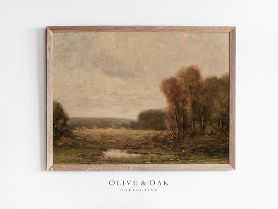 Vintage Fall Landscape Painting, Autumn Wall Art