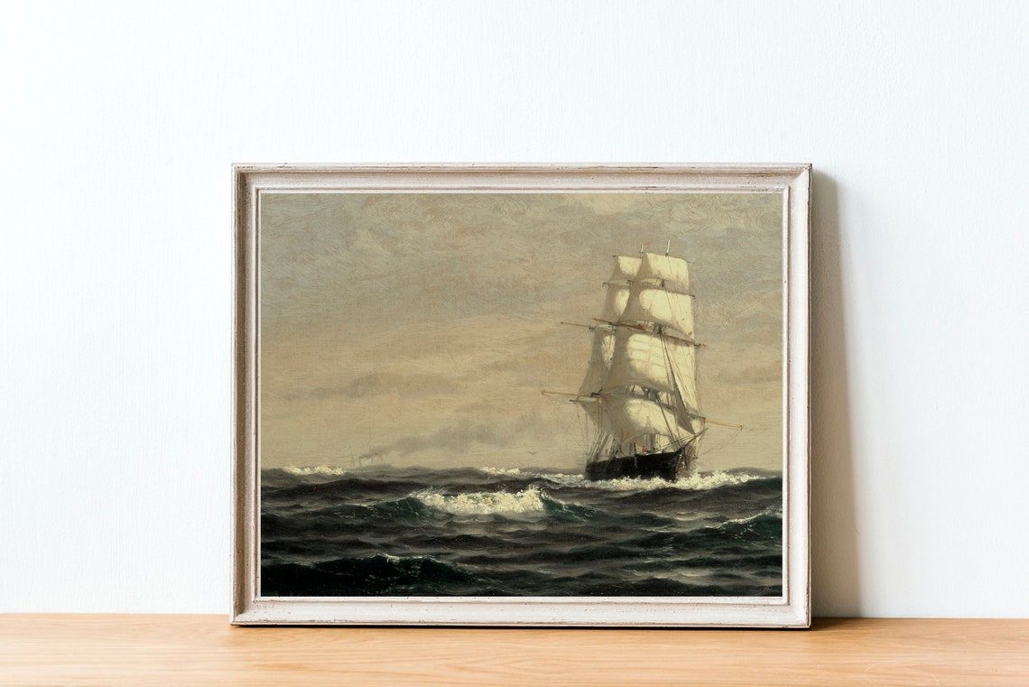 Moody Seascape Vintage Ship Art Print - Image 4