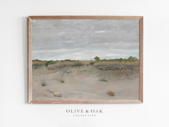 Muted Beach Painting, Neutral Seascape Art Print