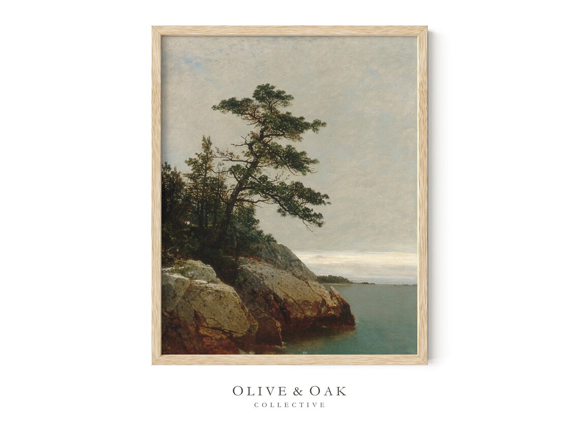 Coastal Landscape Painting, Vintage Pine Tree Art Print - Image 4