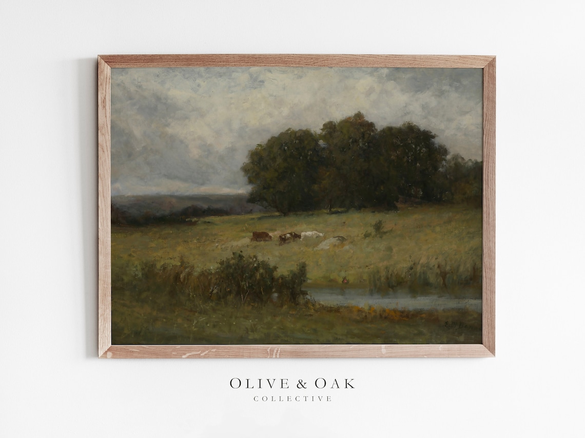 Country Landscape Meadow Cattle Farmhouse Art Print
