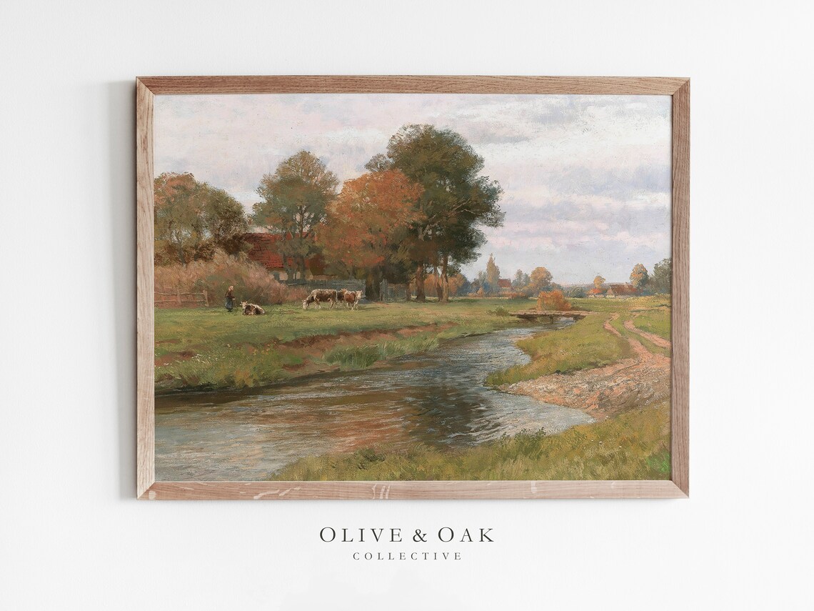 Vintage Farmhouse Autumn Country Landscape Art Print