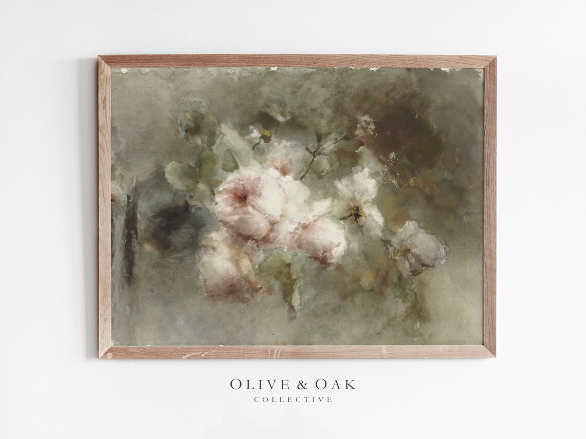 Neutral Flower Still Life Vintage Roses Art Print