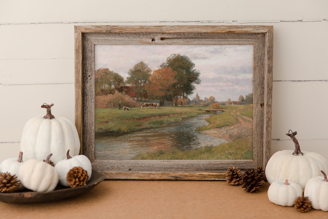 Vintage Farmhouse Autumn Country Landscape Art Print - Image 2