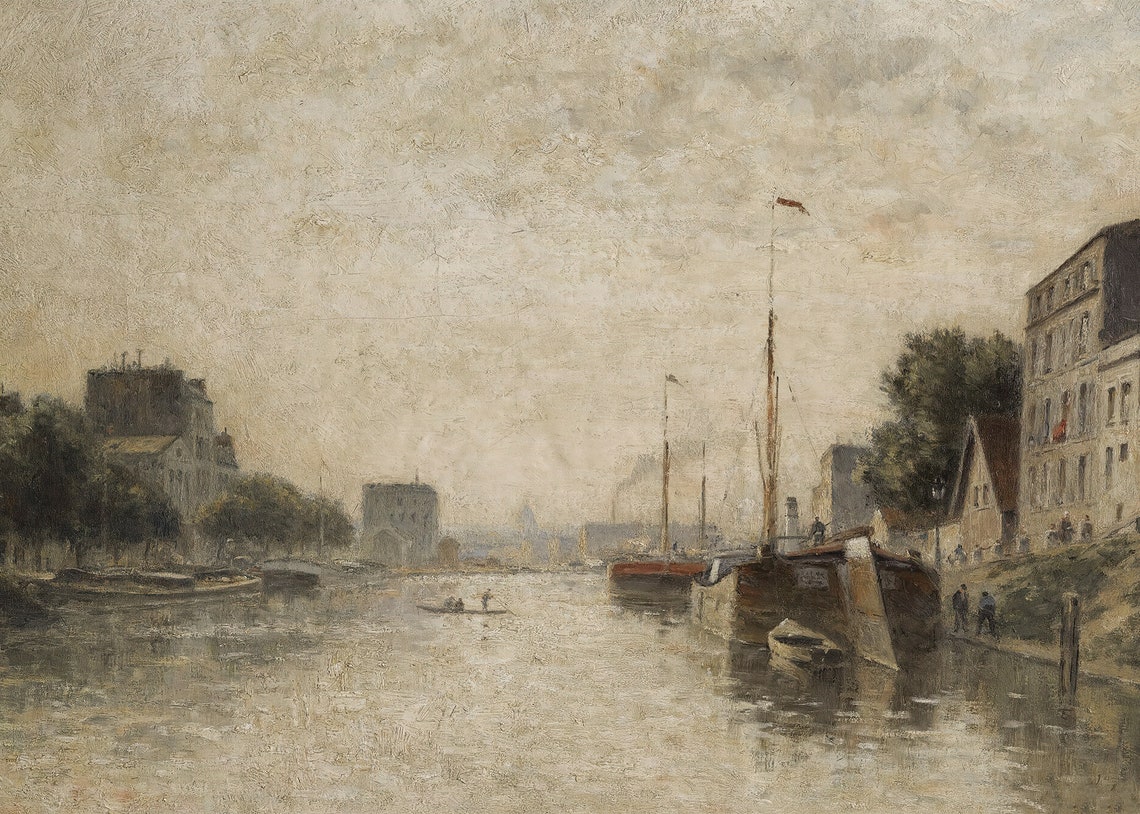 Paris Canal Vintage Cityscape Art Print - Image 4