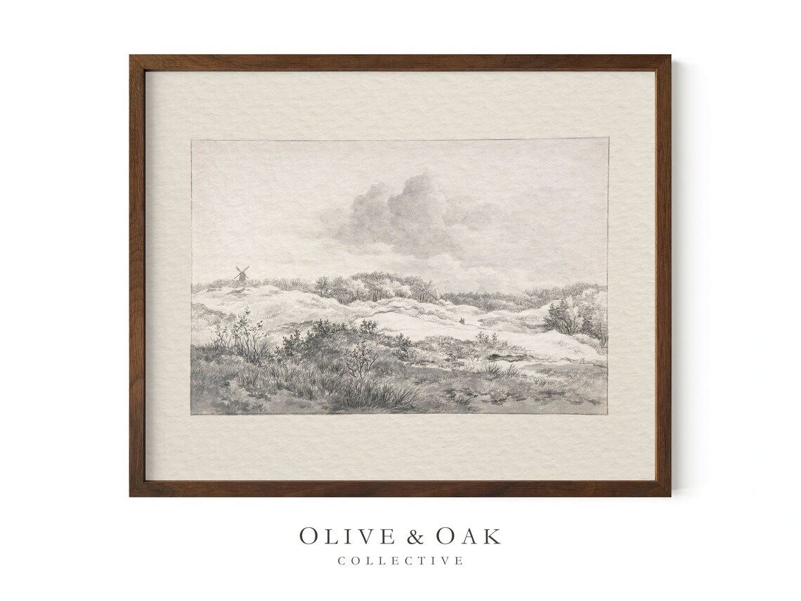 Rustic Landscape Drawing, Vintage Neutral Art Print - Image 2