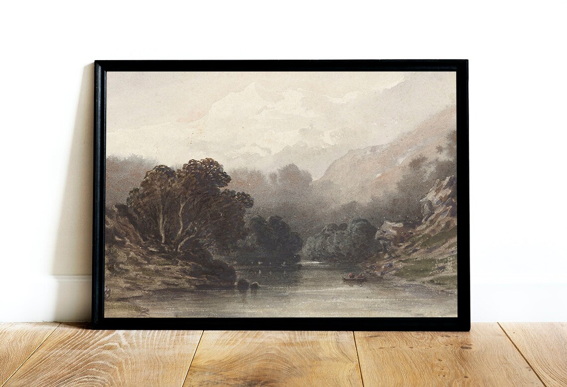 Neutral Landscape Lake Painting Art Print - Image 3