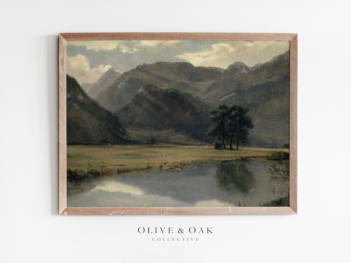 Mountain Landscape Painting, Rustic Decor Art Print