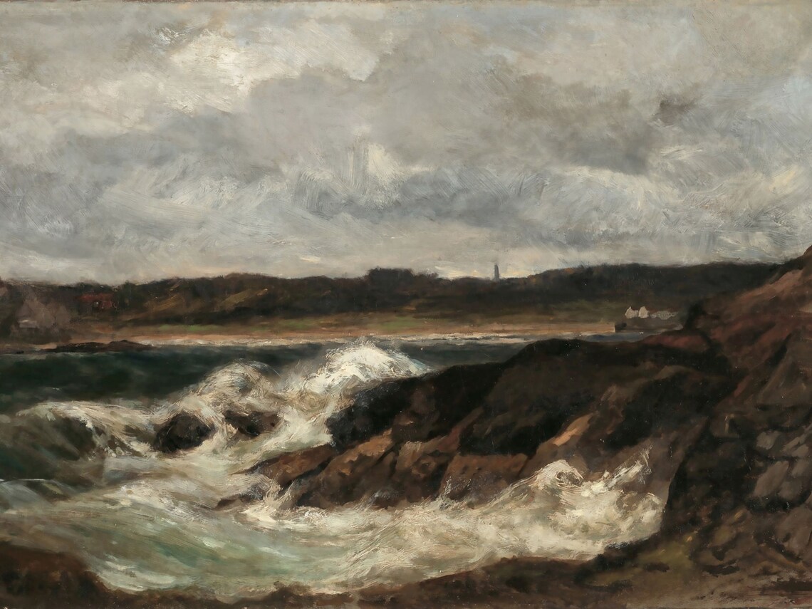 Vintage Moody Seascape Art Print, Coastal Painting - Image 3
